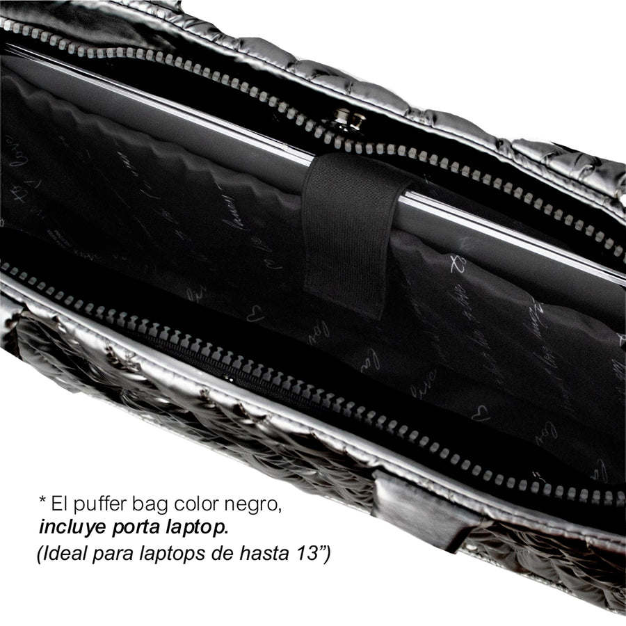 Joaquina PWR Puffer Bag + Laptop Case | Negro Brillante